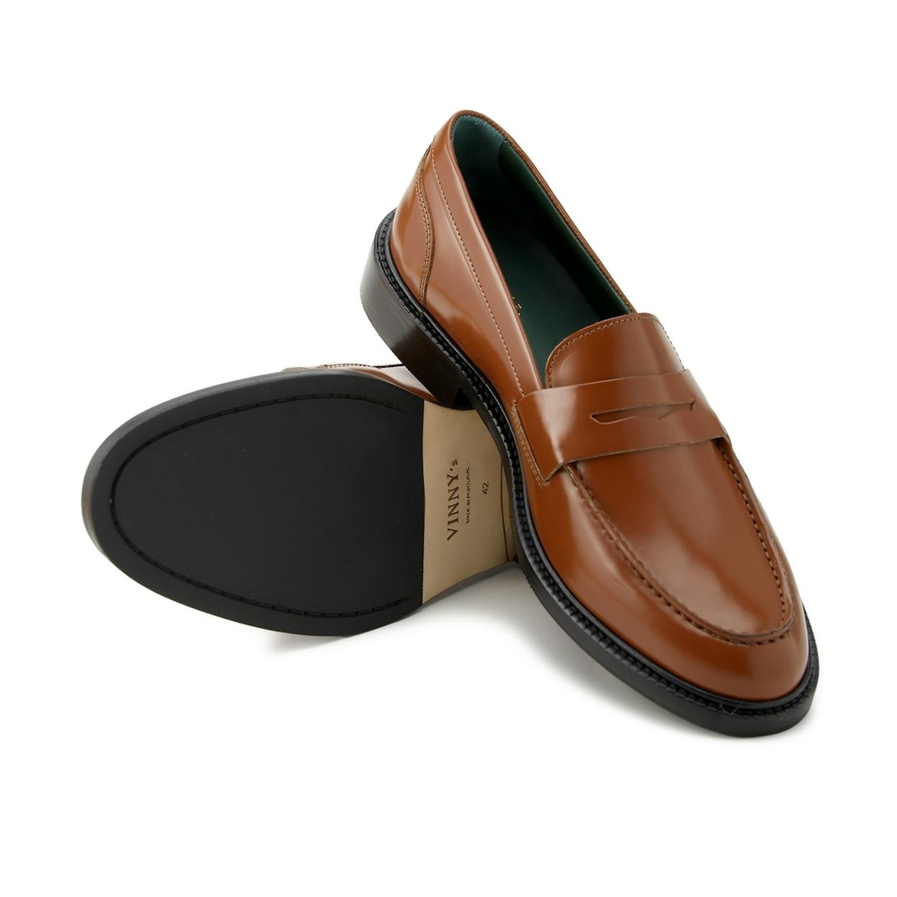Vinny's Men's Townee Penny Loafer in Cognac Polido Leather - Picture 4 of 5